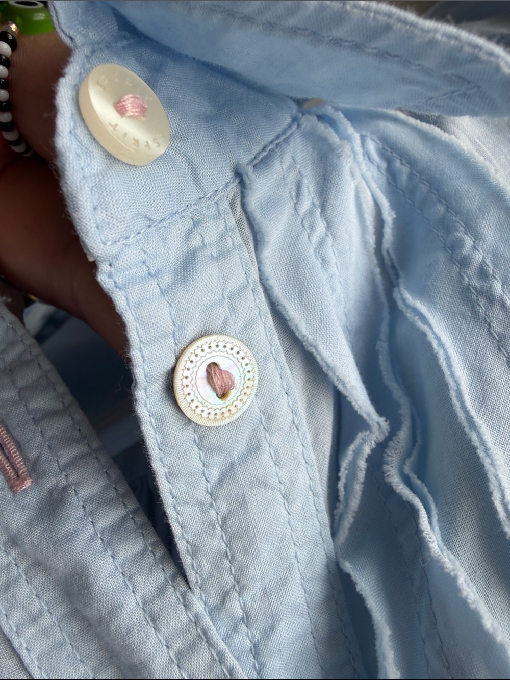 Esprit Powder Blue Ruffled Front Button-Up Blouse - Picture 5 of 5